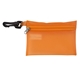 aerial view a trans orange parkway 7 piece healthy living pack components inserted into translucent zipper kit with plastic carabiner attachment, image 1 of 2