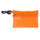 aerial view a trans orange 13 piece healthy living pack components inserted into translucent zipper kit with plastic carabiner attachment, image 1 of 2