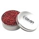 a silver round tin with cinnamon imperials