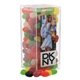 a clear large rectangle acrylic candy box with assorted jelly beans