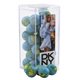 a clear acrylic box with chocolate globes