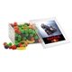 a clear acrylic box with candy fruits