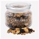 a clear glass jar jar with trail mix