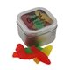 a silver window tin with swedish fish