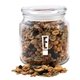 a clear glass jar jar with trail mix