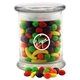 a clear jar with candy fruitz