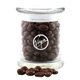 a clear jar with choc covered raisins