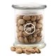 a clear jar with pistachios