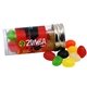 a clear small 3 candy tube with assorted jelly beans