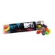a clear tube with candy fruitz