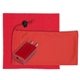 aerial view a red montana mobile tech wall charger kit in microfiber cinch pouch, image 1 of 3