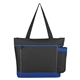 aerial view a black with royal blue trim polyester journey tote bag, image 1 of 3