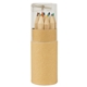 aerial view a natural paper tube with clear lid 12- piece colored pencil set in tube with sharpener, image 1 of 6