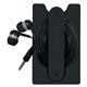 aerial view a black phone wallet with earbuds, image 1 of 4