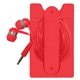 aerial view a red phone wallet with earbuds, image 1 of 6