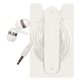 aerial view a white phone wallet with earbuds, image 1 of 4