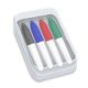 Four Pack of mini dry Erase Markers in Clear Plastic Box with Full Color Decal