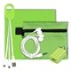 Mobile Tech Charging Kit with Earbuds In Zipper Pouch Components inserted into Polyester Zipper Pouch