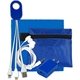 Mobile Tech Charging Kit with Earbuds In Zipper Pouch Components inserted into Polyester Zipper Pouch