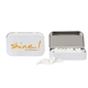 rectangular tin with ribbon shaped mints