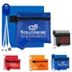 TECHPACK PLUS Tech Home and Travel Kit with Microfiber Cleaning Cloth, USB Wall Charger and Charging Cables in Polyester Zipper Pack Components inserted into Polyester Zipper Kit