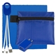 TECHPACK PLUS Tech Home and Travel Kit with Microfiber Cleaning Cloth, USB Wall Charger and Charging Cables in Polyester Zipper Pack Components inserted into Polyester Zipper Kit