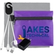 TECHPACK PLUS Tech Home and Travel Kit with Microfiber Cleaning Cloth, USB Wall Charger and Charging Cables in Polyester Zipper Pack Components inserted into Polyester Zipper Kit