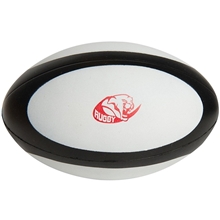 aerial view a white/black customizable rugby stress reliever, image 1 of 6