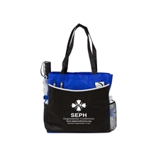 aerial view a blue 80 gsm polyproylene convention tote, image 1 of 2