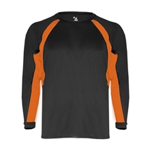 aerial view a black/ burnt orange badger - youth b - core hook long sleeve t - shirt, image 1 of 3