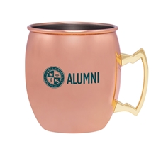aerial view a copper mug with brass handle and stainless steel interior 20 oz moscow mule mug, image 1 of 2