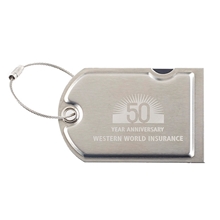 aerial view a silver samsonite luggage tag, image 1 of 3
