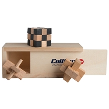 aerial view a wooden new 3- in -1 wooden puzzle boxed set, image 1 of 5