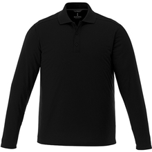 aerial view a black mens tall mori long sleeve performance polo, image 1 of 2