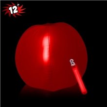 12 Inch Inflatable Beach Balls with one 6 Inch Glow Stick - Red