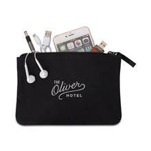 aerial view a black avery cotton zippered pouch, image 1 of 6