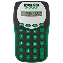 aerial view a green black magic slim calculator, image 1 of 2