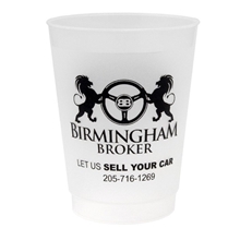 aerial view a frosted 10 oz recyclable reusable stadium cup, image 1 of 2