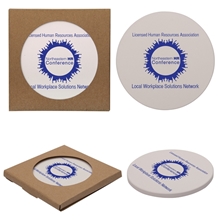 aerial view a natural cream single round absorbent stone coaster, image 1 of 2