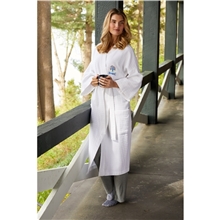 aerial view a white luxury unisex waffle weave bathrobe, image 1 of 3