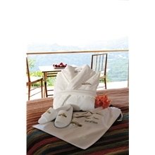 aerial view a white robe slippers gift set, image 1 of 3