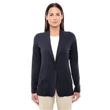 aerial view a black devon jones ladies perfect fit(tm) shawl collar cardigan, image 1 of 4