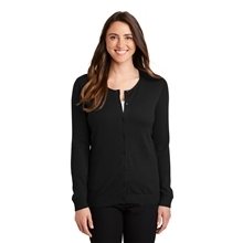 aerial view a black port authority(r) womens cardigan sweater, image 1 of 6