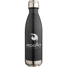 aerial view a black 17 oz double wall stainless vacuum water bottle, image 1 of 2