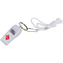 aerial view a white with white rope white plastic whistle on a rope, image 1 of 2
