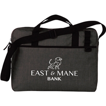 aerial view a graphite heathered briefcase bag with front pocket, image 1 of 2