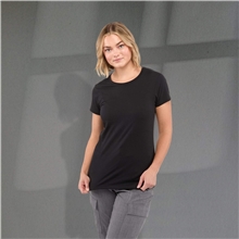 aerial view a black womens bodie crew neck short sleeve tee, image 1 of 8