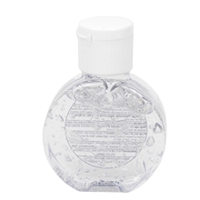 aerial view a clear cirpal 1 oz compact hand sanitizer antibacterial gel in round flip - top squeeze bottle, image 1 of 10