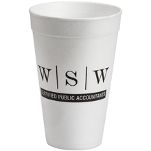 aerial view a white 16 oz custom coffee styrofoam cup, image 1 of 3