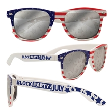 aerial view a red/white/blue face and white arms w/silver lense patriotic sunglasses, image 1 of 2